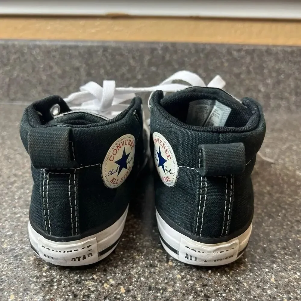 Converse All Star Kid Youth Sz 12 Black Canvas Sneaker Lace Up Mid Padded Tongue